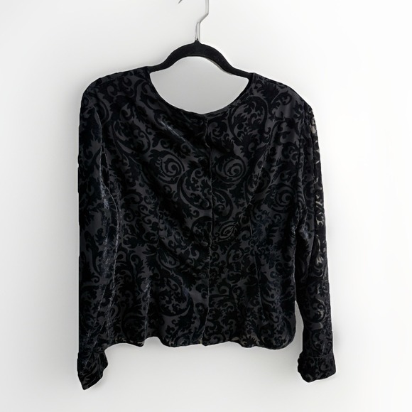 Vintage Talbots Women's Black Floral Velvet Burnout Whimsigoth Witchy Top Sz 16 - Picture 3 of 7